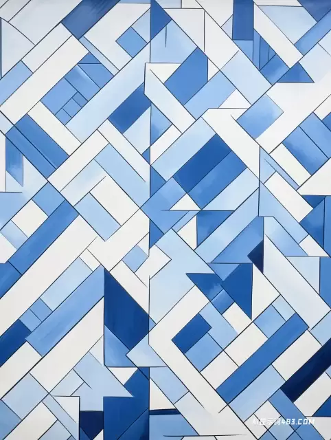 蓝色和白色方形马赛克: 图形模块化形式和简化的颜色