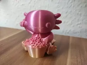 玉米花陪伴的蝾螈Axolotl with Popcorn