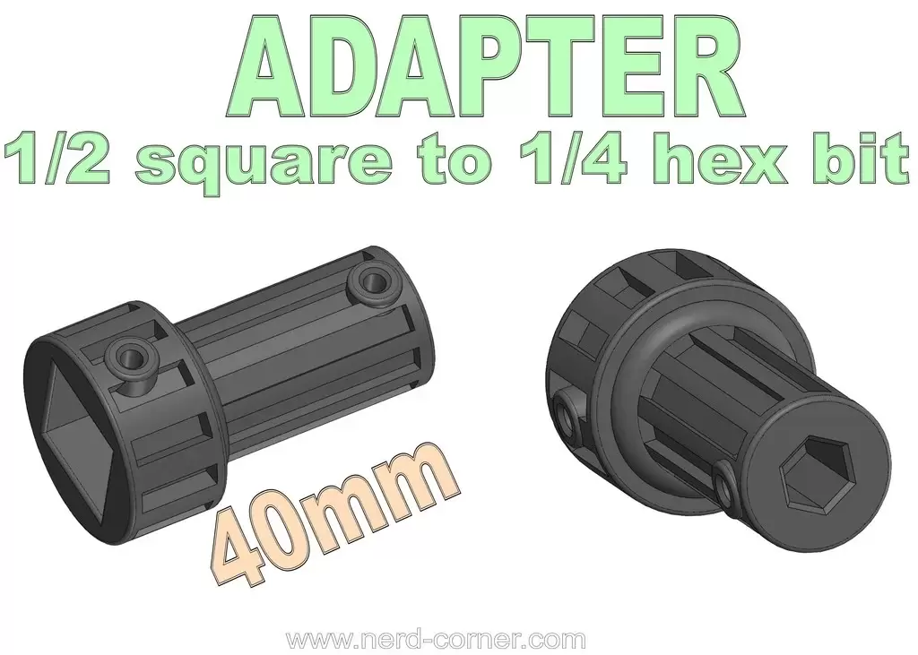 1/2平方到1/4六角插头转接头（40毫米）Adapter 1/2 square to 1/4 hex bit  40mm插图