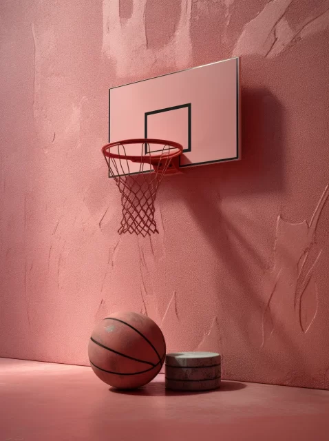 粉红色墙上的篮球架