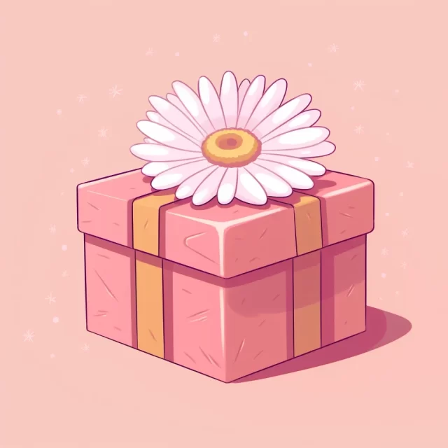 带有雏菊的粉红色盒子: 极简主义和梦幻般的插图
