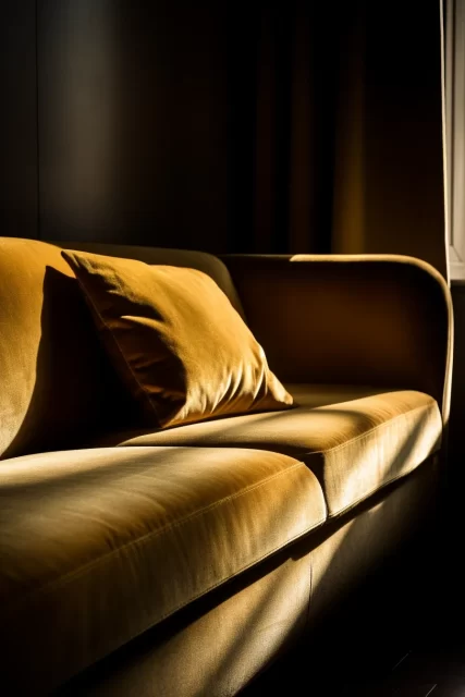 棕褐色沙发，暗金色和黄色风格的阴影