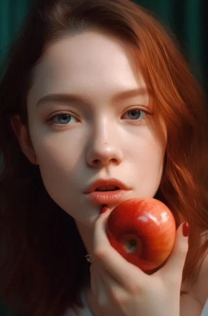 年轻女子在柯达Portra风格吃苹果