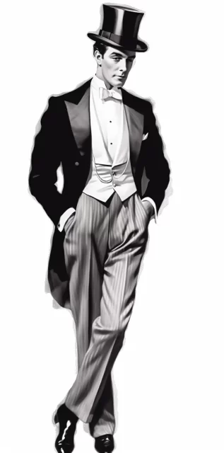 穿着化装或燕尾服的男人的高对比度黑白图画