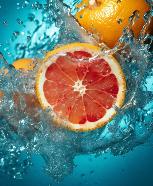 浅蓝色和橙色的动态柑橘水-UHD Schlieren摄影