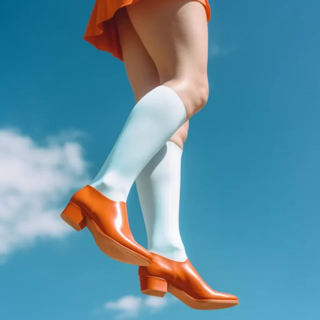 穿着白色和橙色紧身衣的女性双腿的超现实主义摄影