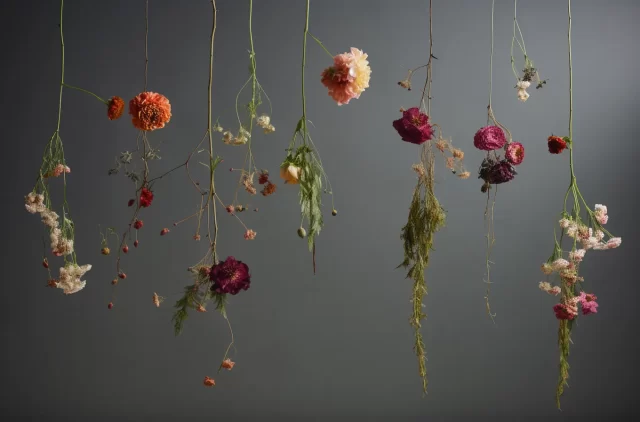 解构的极简主义: 悬挂在绳子上的花朵