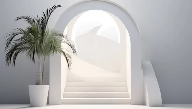 白色拱门和楼梯与未来的图像和圣经的宏伟