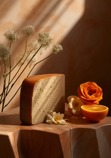 切片面包，橙子和花朵的空灵雕塑