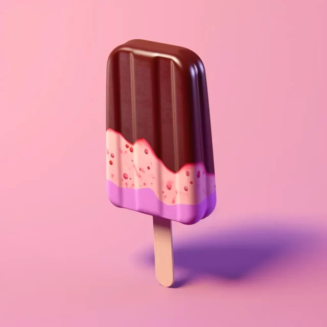 粉红色巧克力冰淇淋流行与毛毛雨