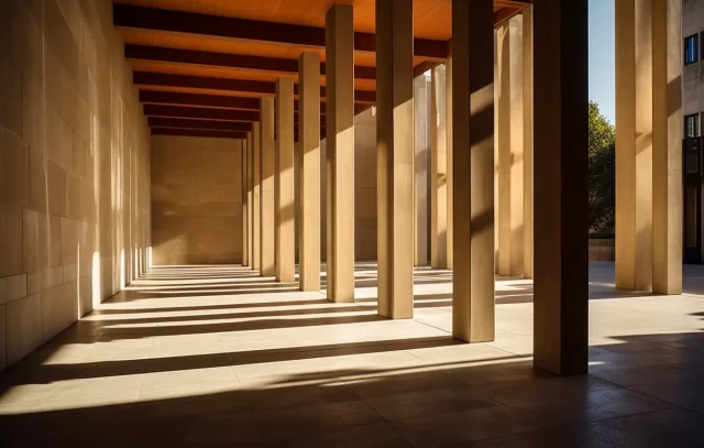 耶鲁大学艺术学院的大型木柱和墙板