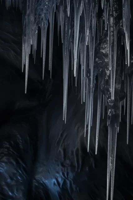 冰柱挂在山洞边