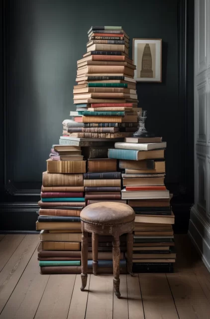 木桌上的一堆书