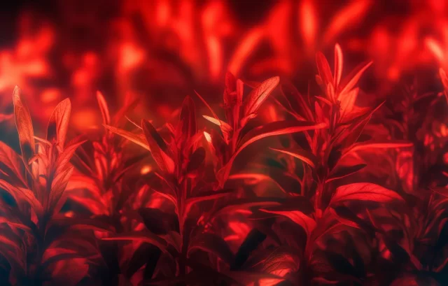 深青铜风格的红色灯光下的植物特写