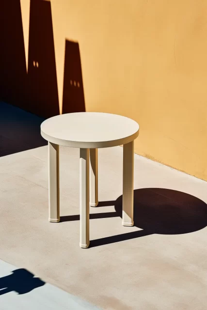 户外区域的白色桌子，带有大胆的阴影和身体印花