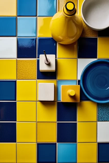 黄色和蓝色瓷砖设置巧妙的并置和戏剧性的使用颜色