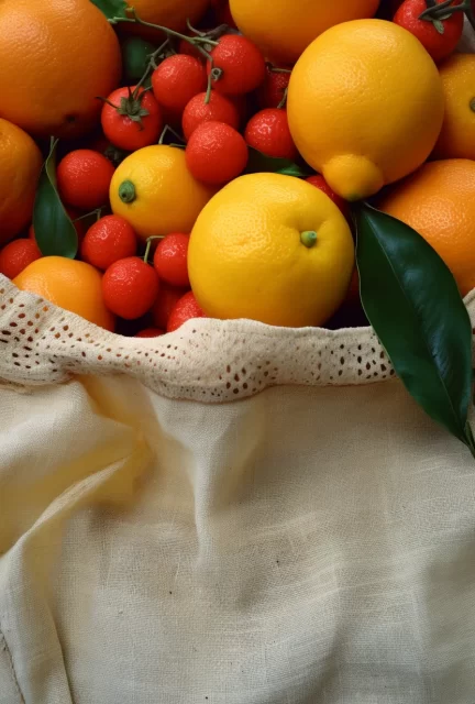 一个装满水果的彩色袋子
