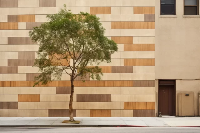 现代主义街景风格中的一棵孤独的树