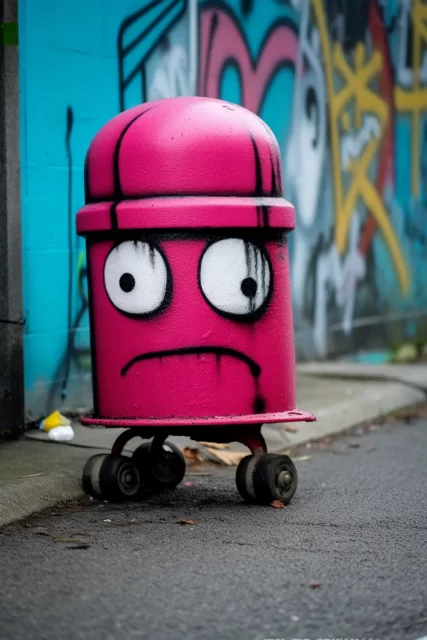 街头艺术风格的粉红色帽子: 具有环保意识的高质量照片