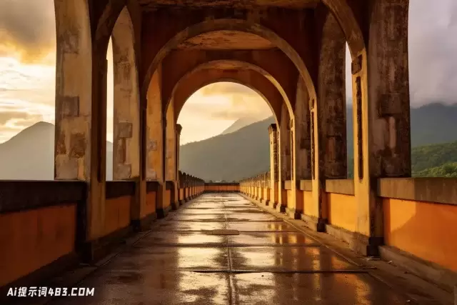 危地马拉艺术桥拱门与云