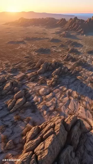 日落时岩石沙漠的鸟瞰图
