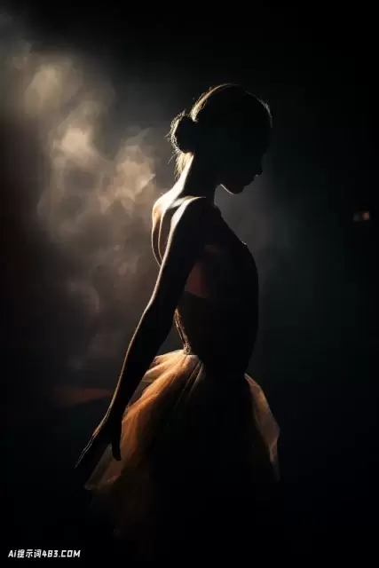 芭蕾舞演员剪影照片与舞台上的背光和烟雾