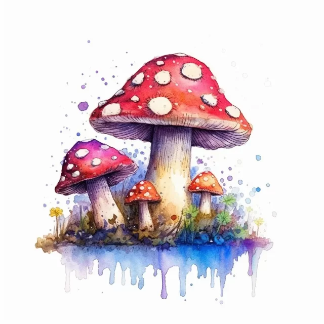 在白色背景上绘制五颜六色的蘑菇