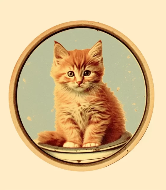 复古动物剪贴画可爱的小猫PNG下载