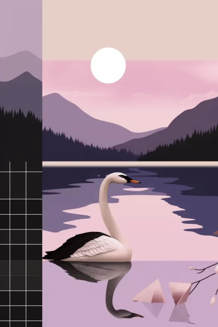 天鹅相册月亮在湖和山桌面图像