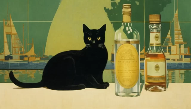 Coles Phillips风格的超现实猫和酒瓶