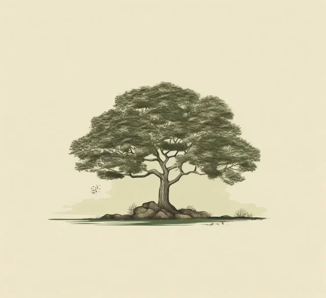 简单而优雅的风格的树的旧草图