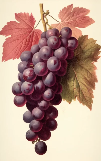 维多利亚雕刻风格的葡萄与发光的颜色和谐
