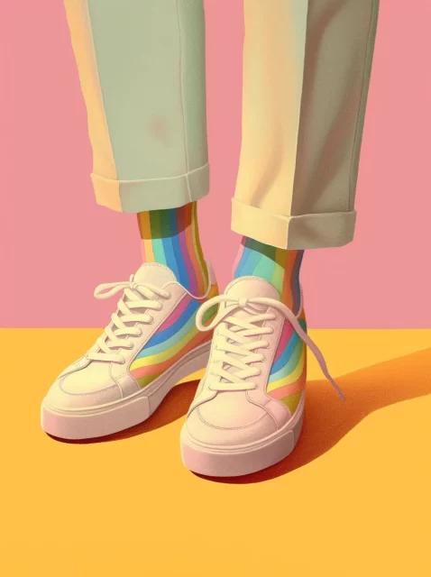 穿着白色裤子和彩虹袜的人的Rainbowcore插图