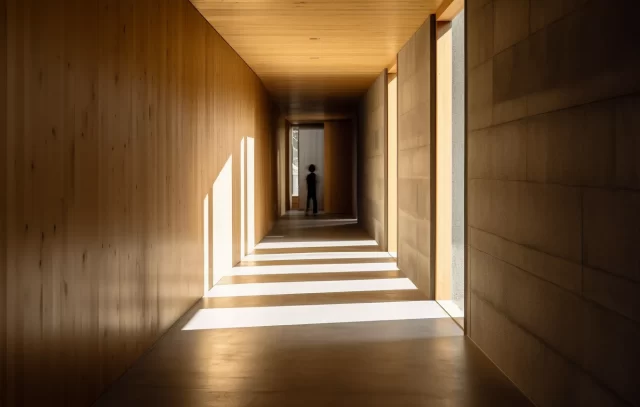 在带有金色光芒的小走廊中捕捉极简主义细节