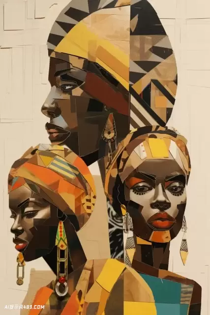 非洲拼贴艺术品: 立体主义多面角度和逼真的超细节肖像的融合