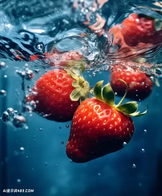 切成薄片的草莓在水中-Y2K美学商业图像