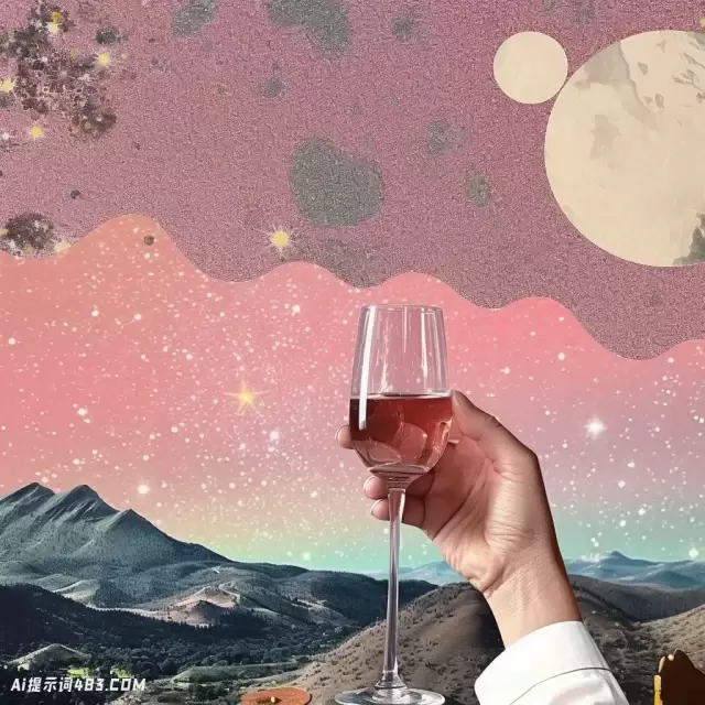 星空和酒杯: 波普艺术拼贴画