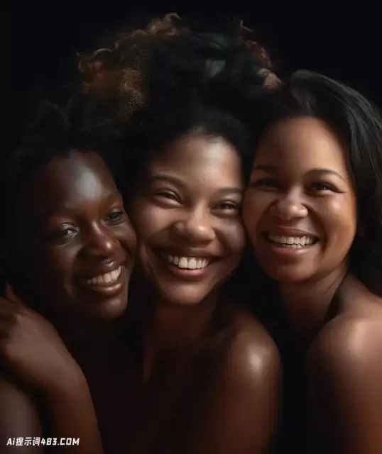 年轻女子在两个微笑的黑人妇女之间微笑
