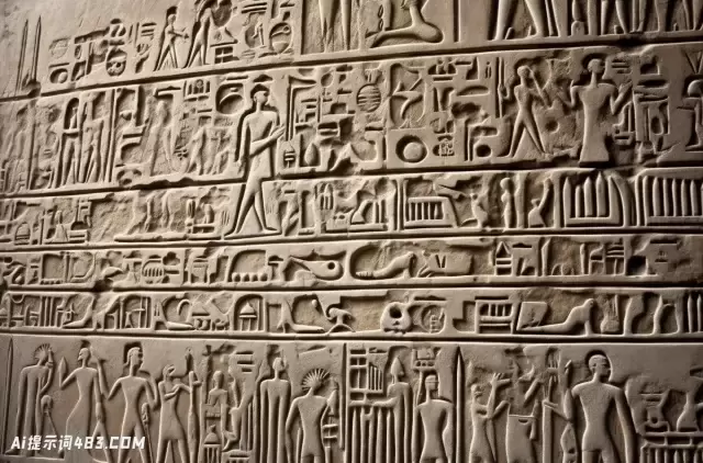 古埃及寺庙墙与复杂的符号和怪诞的细节