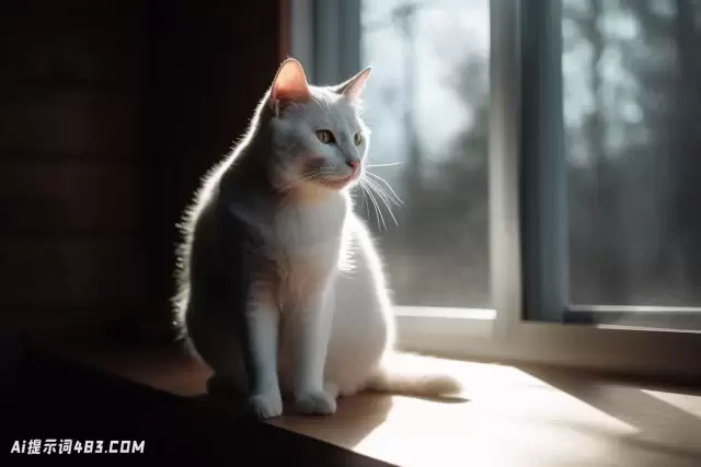 白猫在运动模糊全景与太阳背后