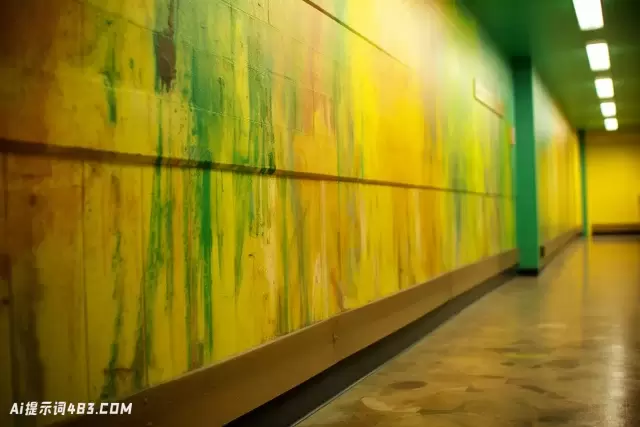 温哥华学校风格的明亮黄色和绿色绘画