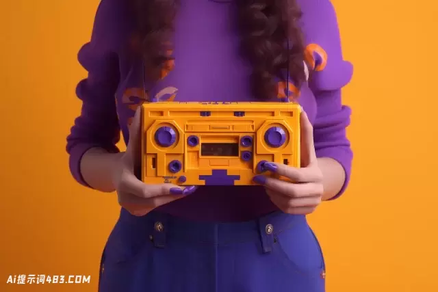 紫色和琥珀色风格的女性手持玩具盒式播放器