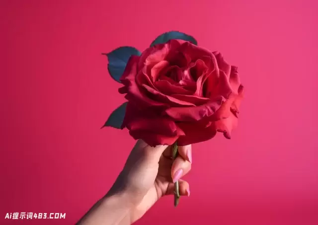 手握着红色背景上的玫瑰