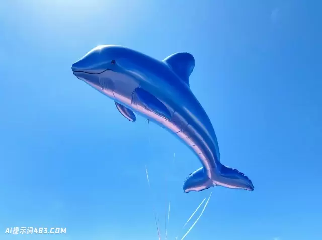 天空中的海豚蓝色氦气球