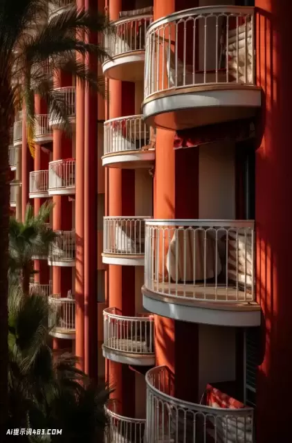 现代糖果涂层风格的美学阳台和棕榈树