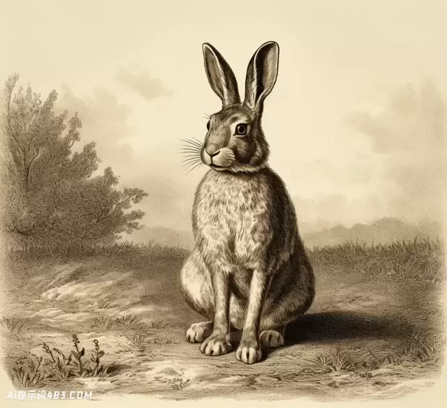 世纪中叶风格的兔子雕刻