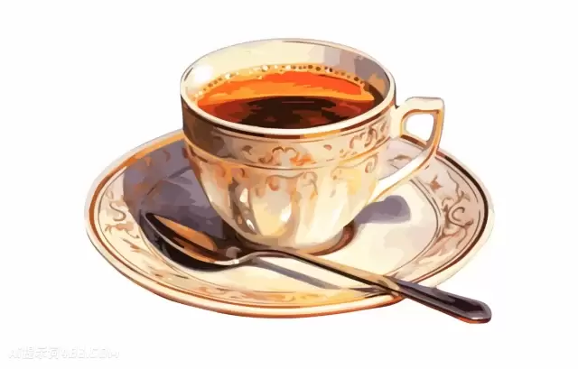 咖啡碟透明PNG怀旧后印象派风格