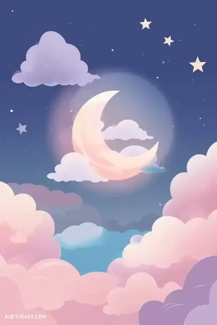 天上有云的月亮和星星-动漫美学