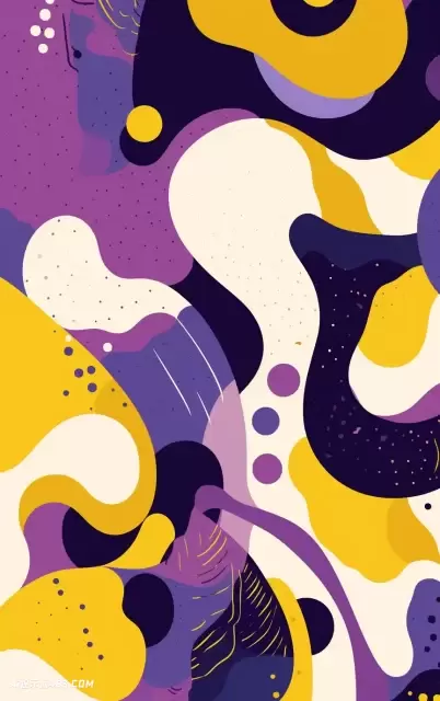 性别弯曲风格的紫色，黄色和白色抽象图案