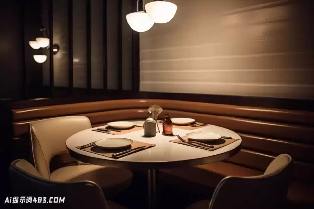 复古餐厅桌子，白色和米色的侧面照明